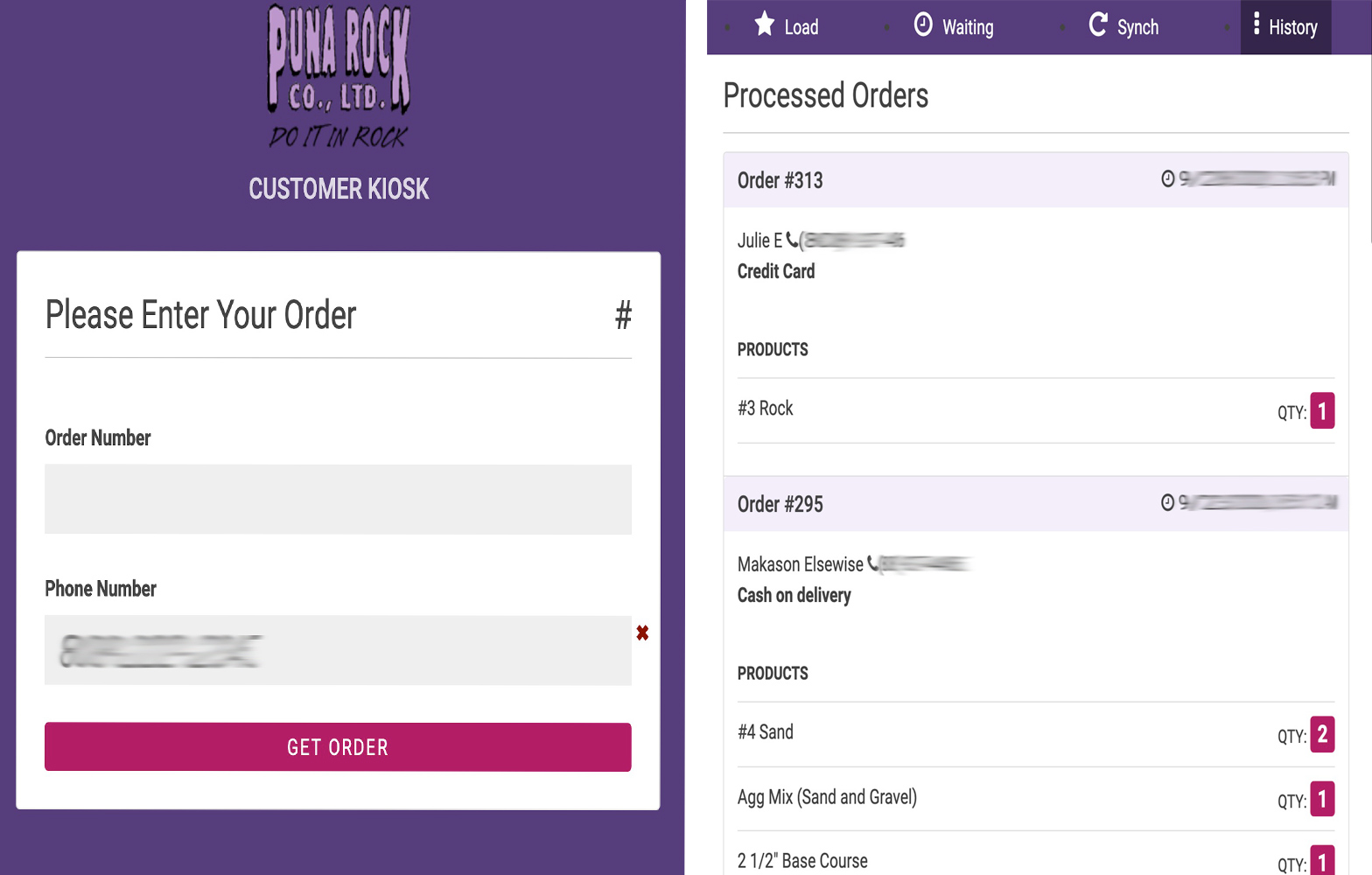Puna Rock Customer Kiosk & Loading App